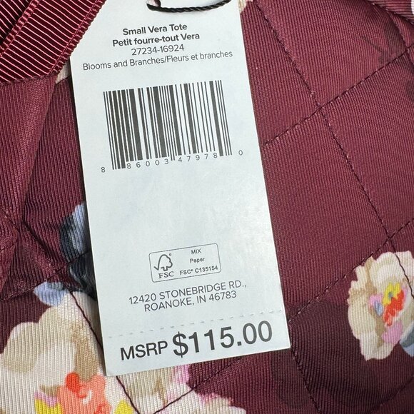 Vera Bradley Small Vera Tote in Performance Twill Blooms and Branches NWT - Picture 4 of 10